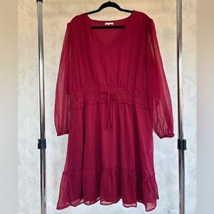 Maurices Deep Red Long Sleeve Dress